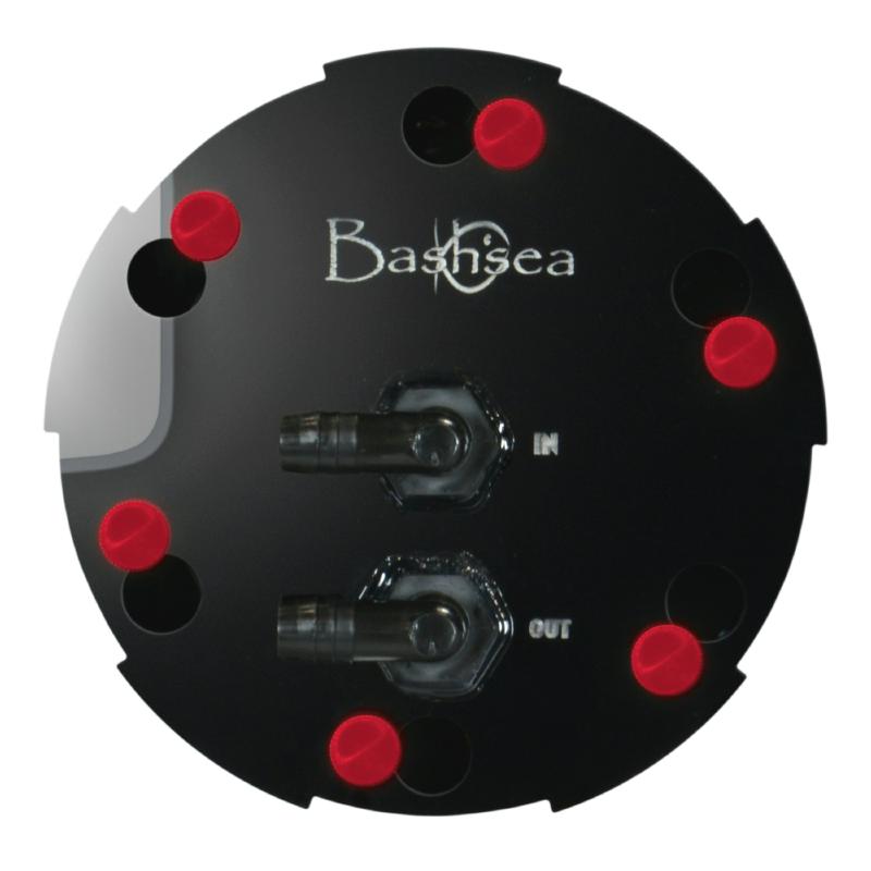 Top view of the Bashsea Media Chamber 4-12 aquarium reactor in red