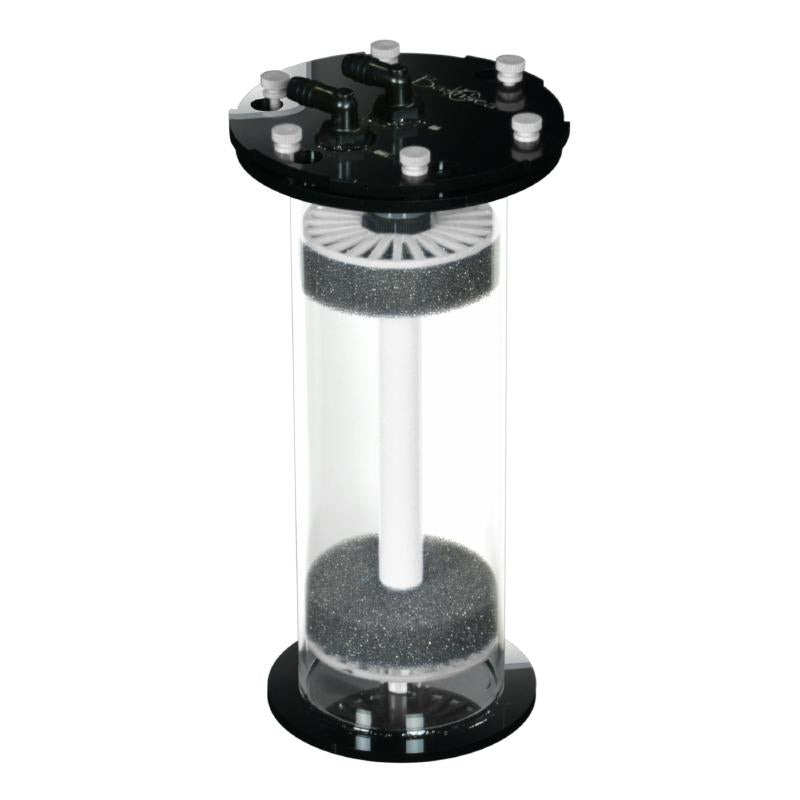 Side view of the Bashsea Media Chamber 4-12 aquarium reactor in white