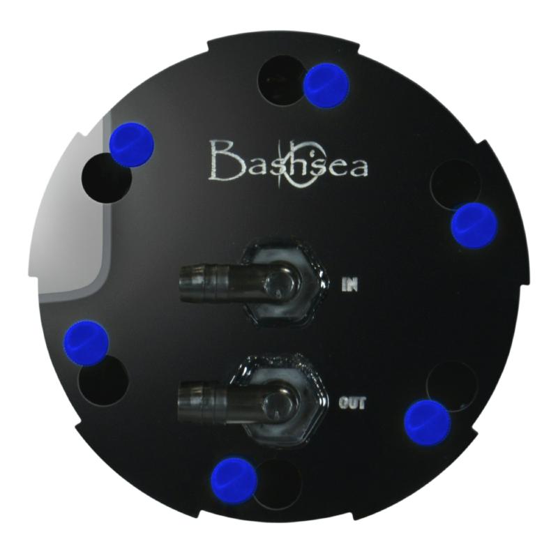 Top view of the Bashsea Media Chamber 4-18 aquarium reactor in blue
