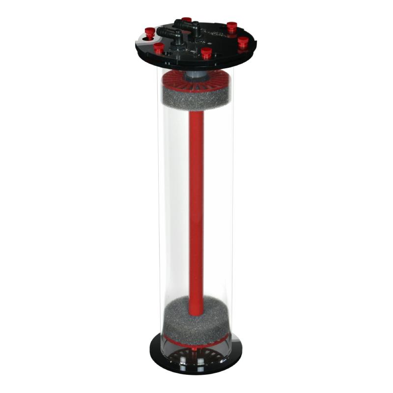 Side view of the Bashsea Media Chamber 4-18 aquarium reactor in red