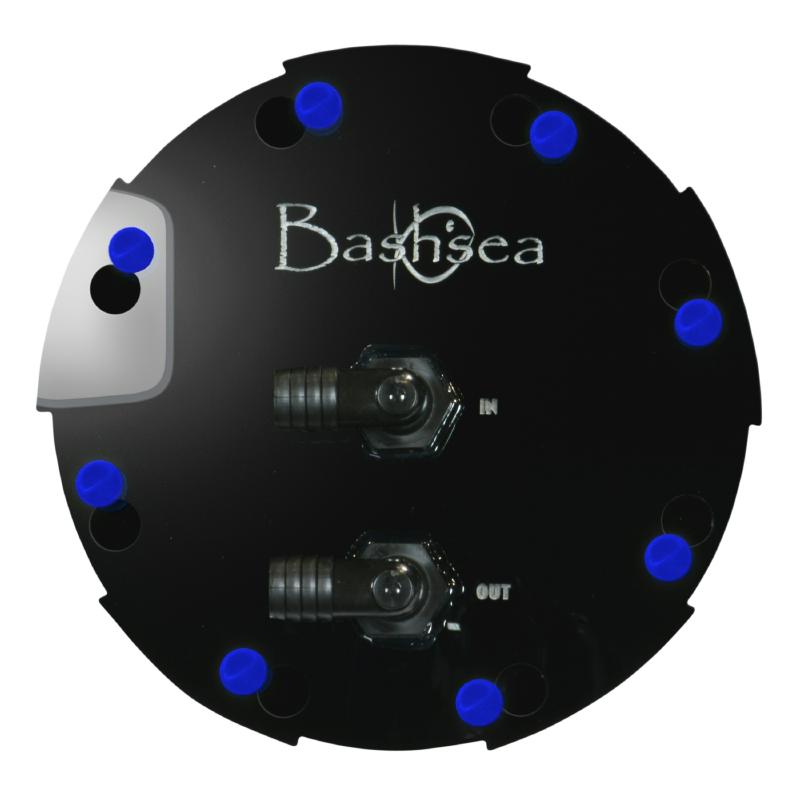 Top view of the Bashsea Media Chamber 6-12 aquarium reactor in blue