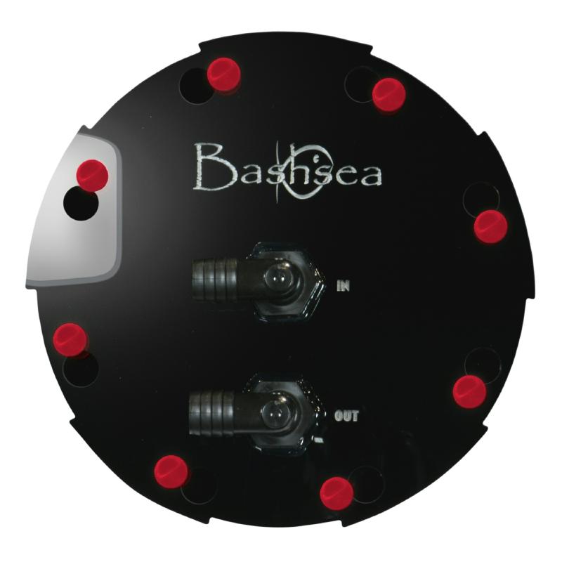 Top view of the Bashsea Media Chamber 6-12 aquarium reactor in red