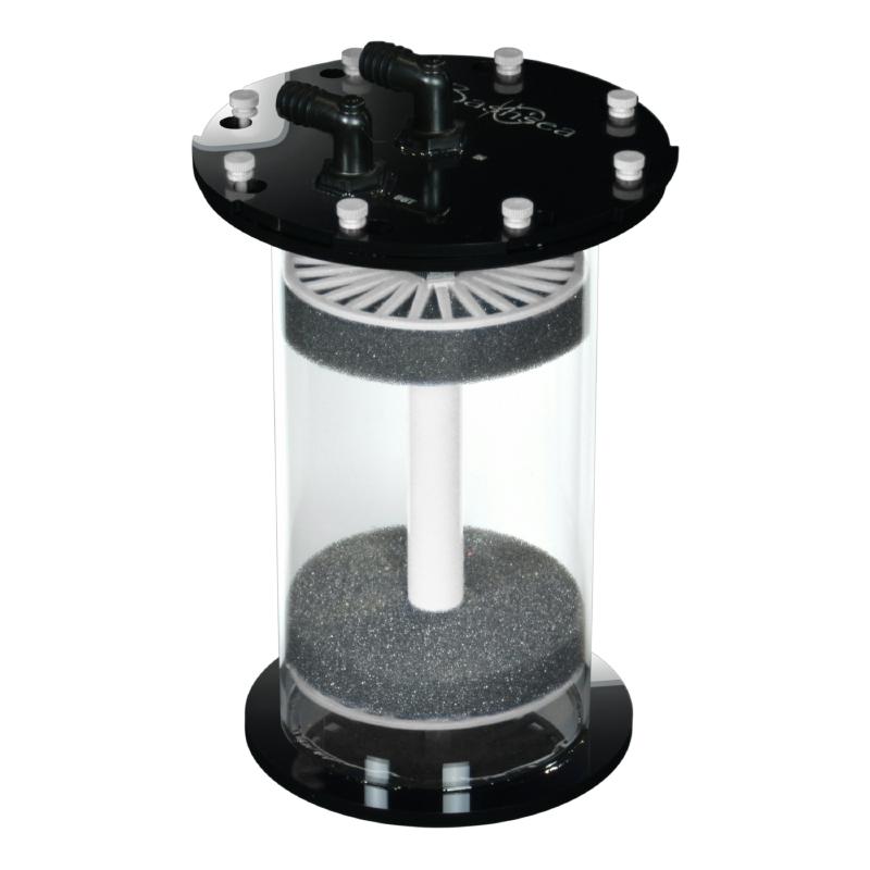 Side view of the Bashsea Media Chamber 6-12 aquarium reactor in white