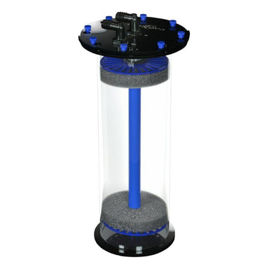 Side view of the Bashsea Media Chamber 6-18 aquarium reactor in blue
