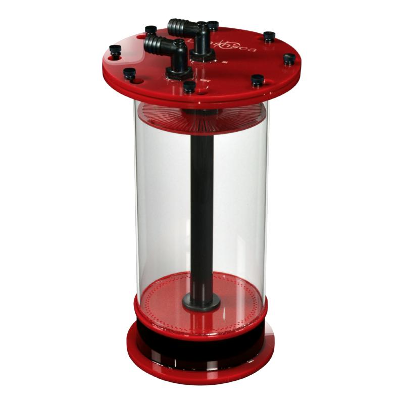 Side view of the Pellet Master PM III aquarium pellet reactor in red