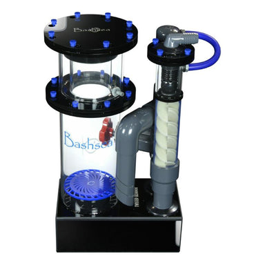 Side view of the Bashsea Twisted Skimmer 6-24 aquarium protein skimmer in blue