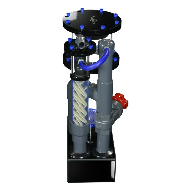 Side view of the Bashsea Twisted Skimmer 6-24 aquarium protein skimmer in blue