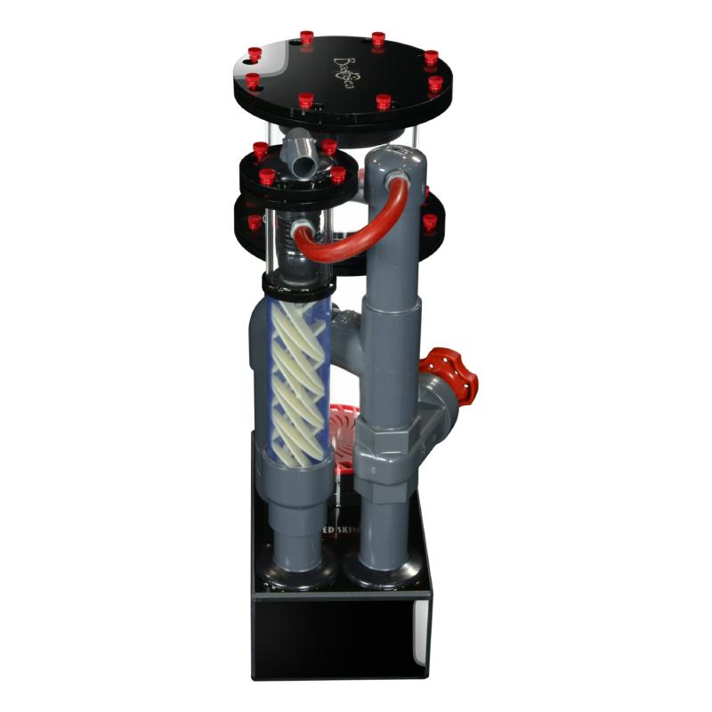 Side view of the Bashsea Twisted Skimmer 6-24 aquarium protein skimmer in red