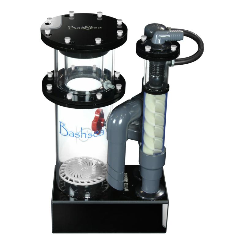 Side view of the Bashsea Twisted Skimmer 6-24 aquarium protein skimmer in white