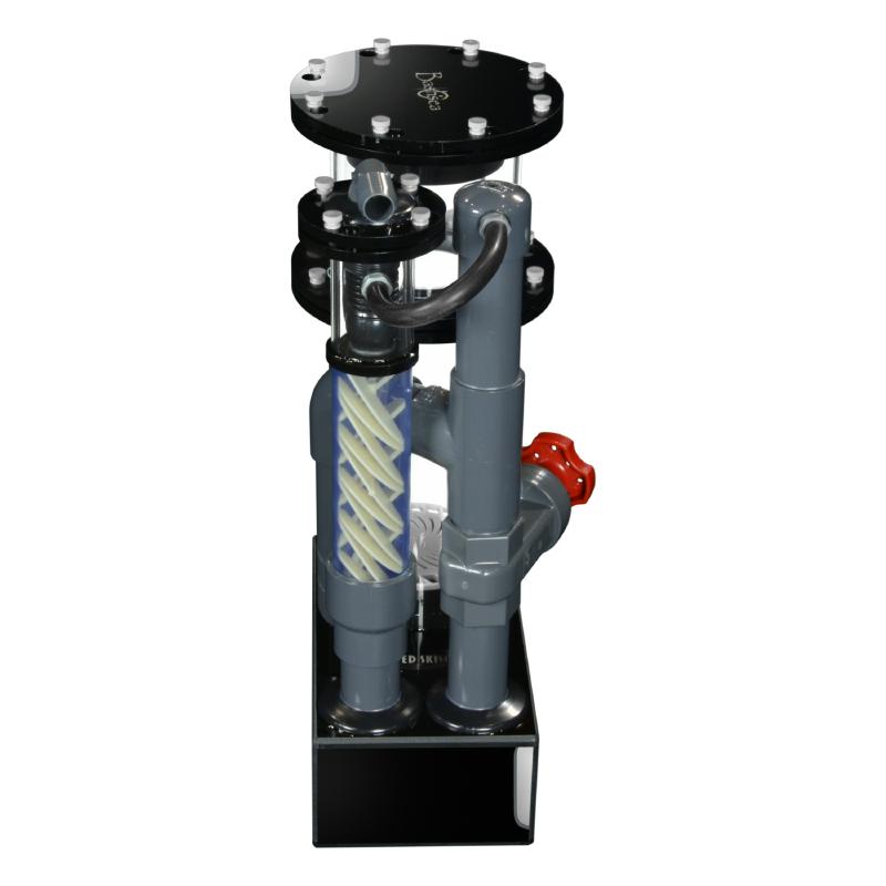 Side view of the Bashsea Twisted Skimmer 6-24 aquarium protein skimmer in white
