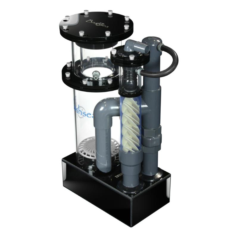 Side view of the Bashsea Twisted Skimmer 6-24 aquarium protein skimmer in white