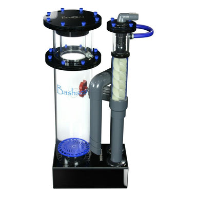 Side view of the Bashsea Twisted Skimmer 6-30 aquarium protein skimmer in blue