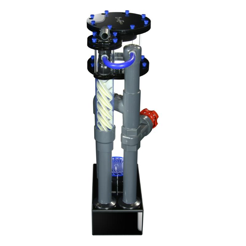 Side view of the Bashsea Twisted Skimmer 6-30 aquarium protein skimmer in blue