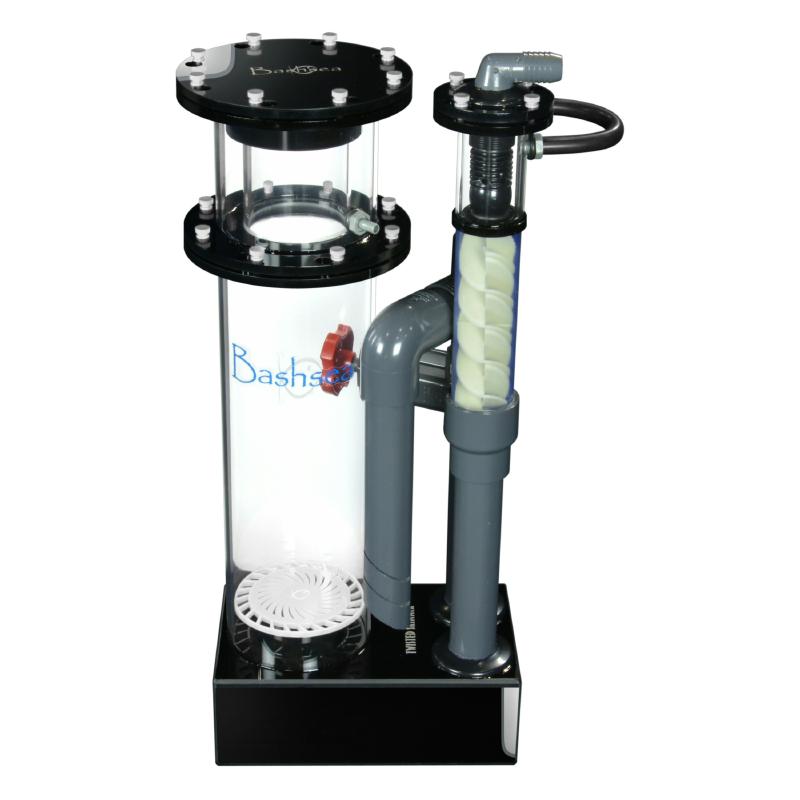 Side view of the Bashsea Twisted Skimmer 6-30 aquarium protein skimmer in white