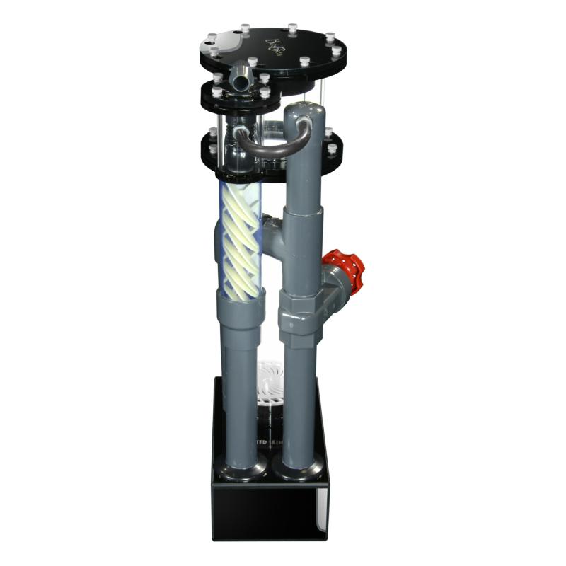 Side view of the Bashsea Twisted Skimmer 6-30 aquarium protein skimmer in white