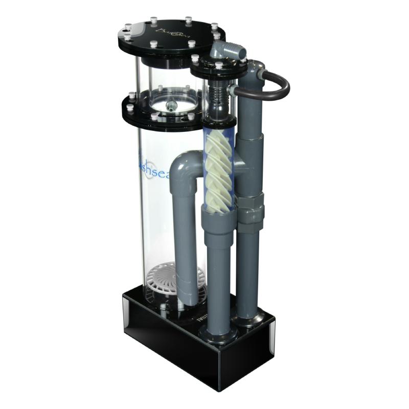 Side view of the Bashsea Twisted Skimmer 6-30 aquarium protein skimmer in white