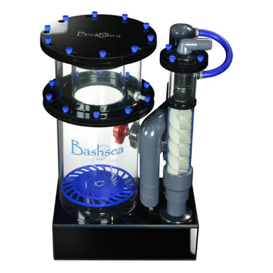 Side view of the Bashsea Twisted Skimmer 8-24 aquarium protein skimmer in blue