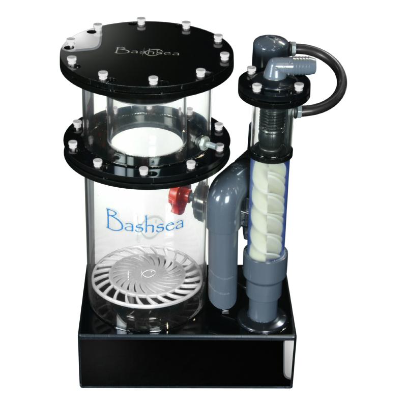 Side view of the Bashsea Twisted Skimmer 8-24 aquarium protein skimmer in white