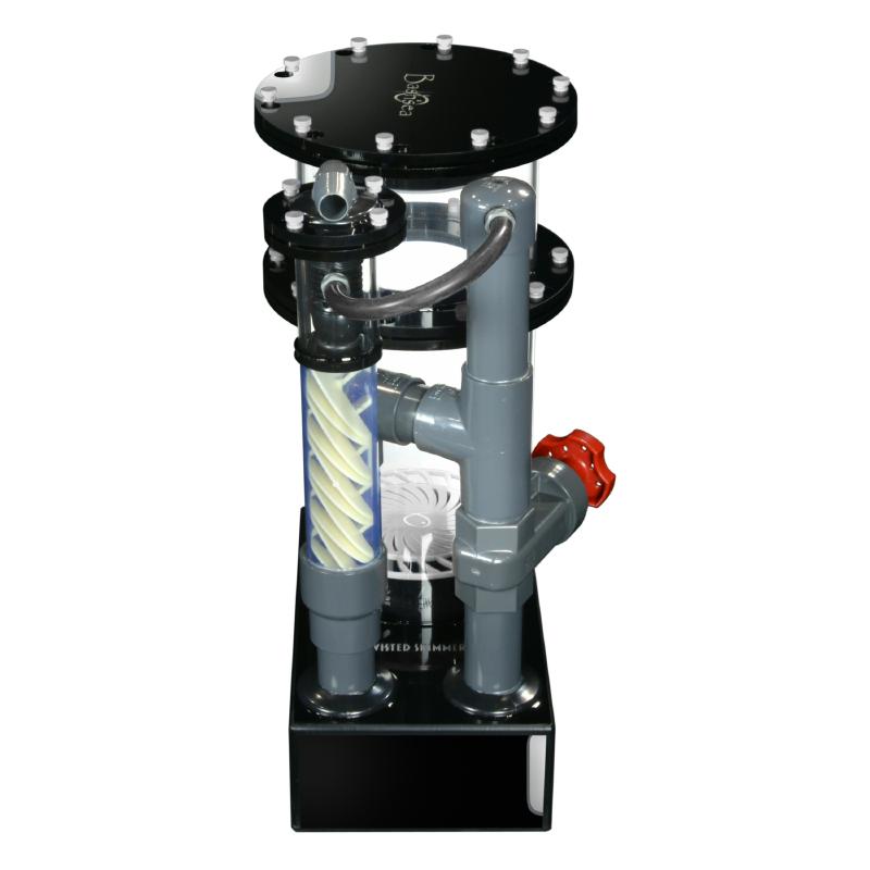 Side view of the Bashsea Twisted Skimmer 8-24 aquarium protein skimmer in white