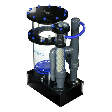 Side view of the Bashsea Twisted Skimmer 8-24 aquarium protein skimmer in blue