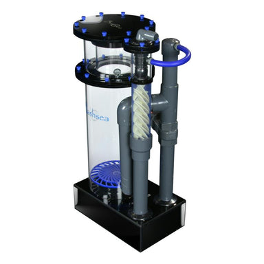 Side view of the Bashsea Twisted Skimmer 8-30 aquarium protein skimmer in blue