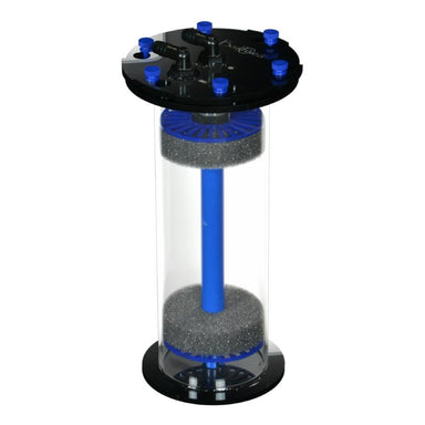 Side view of the Bashsea Media Chamber 4-12 aquarium reactor in blue