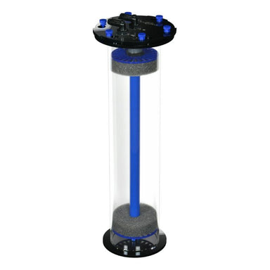 Side view of the Bashsea Media Chamber 4-18 aquarium reactor in blue