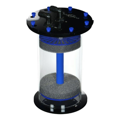 Side view of the Bashsea Media Chamber 6-12 aquarium reactor in blue