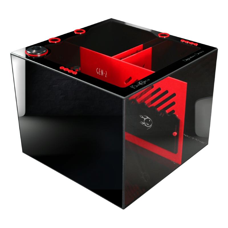Front View of the Bashsea Signature Series SS-Cube Aquarium Sump in Red